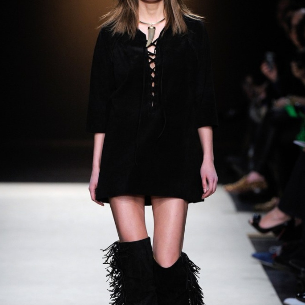 Isabel Marant Black Suede Lace-Up Faone Tunic - Picture 1 of 8